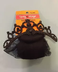 Spooky Village Black Halloween Veiled Tiara One Size - Picture 1 of 4