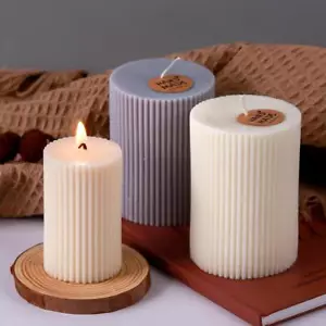 Striped Cylindrical Candle Silicone Mold Handmade Scented Candle Making Wax Moul - Picture 1 of 27