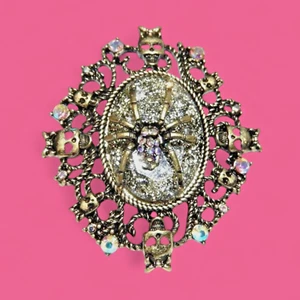 OVERSIZED GLITTER SPIDER CAMEO RING skulls crystal statement punk gothic emo N5 - Picture 1 of 7