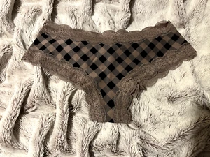 Victoria's Secret PINK Brown Plaid Everyday Lace Trim Cheekster Panty ~ M ~ NWT! - Picture 1 of 3