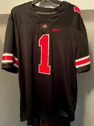 NIKE OHIO STATE BUCKEYES #1 NCAA DRI-FIT ADULT BLK/RED ALTERNATE GAME JERSEY NWT Cover