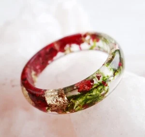 Red Green POMERGRANATE flower Resin ring women Engagement Promise ring for wife - Picture 1 of 4