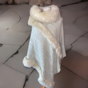 Frank Usher poncho faux fur Occasion Wedding Winter Autumn OSFA Warm Elegant - Picture 1 of 8