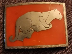Cougar Silver inlayed Belt Buckle Orange 3.5x2.5in - Picture 1 of 6