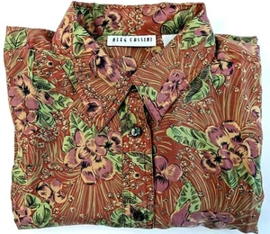 Blusa grande para mujer Oleg Cassini manga larga 100 % seda floral - Imagen 1 de 4