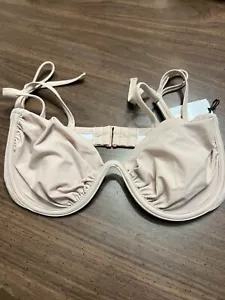 Shade & Shore Women's 34D Bikini Top Light Brown Shoulder Tie Shirred Underwire - Picture 1 of 3
