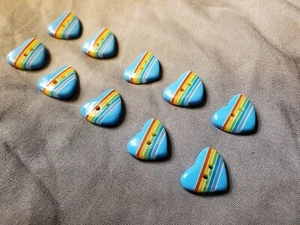 Rainbow Heart Buttons For Crafts German Made Blue Color Set Of 10 - Picture 1 of 6
