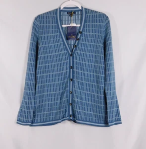 Brooks Brothers Double Jacquard Silk/Cotton Blend Cardigan Medium Blue - Picture 1 of 8