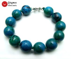 Trendy 14mm Round Green Natural Chrysocolla Bracelet for Women 7.5" Jewelry b167