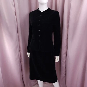 '90s Y2K Butterfly Prestige Women's Black Velvet Long Sleeve Skirt Suit Set 10 - Picture 1 of 7