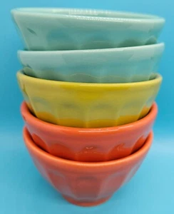 Set of 5 BISCUIT Anthropologie 7 oz Colorful Terra Cotta Latte Bowls - Picture 1 of 7