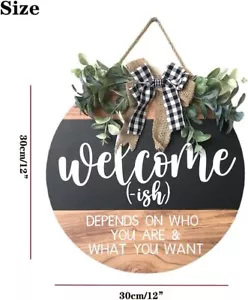 Welcome Sign Front Door Decoration 12in Round Wood Wreaths Wall Hanging Outdoor - Picture 1 of 31