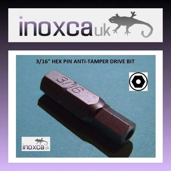 3/16" A/F HEX PIN SECURITY BIT ANTI TAMPER VANDAL 1/4" HEXAGONAL DRIVE CR-V - Image 1 of 1