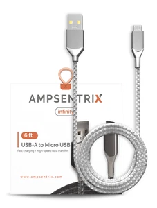 AmpSentrix - 6 Fuß Micro USB auf USB Typ A Kabel (unendlich) (Silber) - Bild 1 von 3