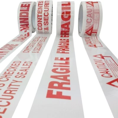 Warning Tapes (48mm x 66m) Low Noise Packing Tape for Parcels/Caution/Packaging - Image 1 of 4