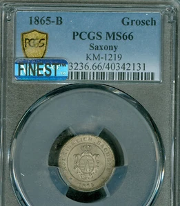 1865 B GERMANY SAXONY JOHANN Silver GROSCHEN PCGS MS66 PQ MAC FINEST GRADE POP 2 - Picture 1 of 2
