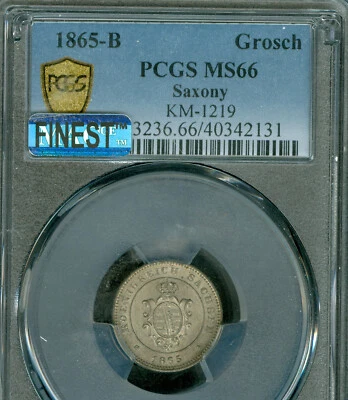 1865 B GERMANY SAXONY JOHANN Silver GROSCHEN PCGS MS66 PQ MAC FINEST GRADE POP 2 - Image 1 of 2
