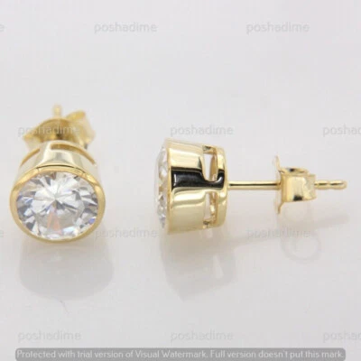 14K Solid Yellow Gold 1Ct IGI Certified Lab Grown Diamond Bezel Set Stud Earring - Изображение 1 из 4