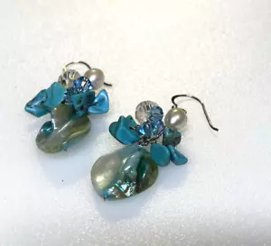 Vintage Sterling Silver 925 Earrings Jewellery Dangle Drop Turquoise 5.47g - Picture 1 of 8