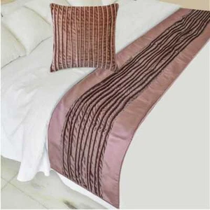 Decorative Queen Bed Runner Purple Velvet Pintucks, Patchwork - Mystic Mauve - Picture 1 of 8