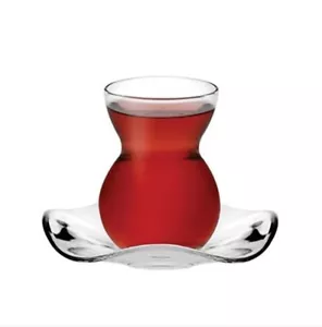 Pasabahce 12 pz Tazza da tè e piattino vetro curvo tradizionale turco nuovo - Foto 1 di 4