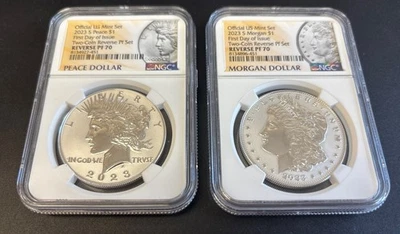 2023-S Morgan and Peace Dollar First Day of Issue Two-Coin Set NGC Reverse PF 70 - Image 1 of 4