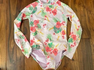 girls 1 PIECE Art Class Long Sleeve Swimsuit Rash Guard Pink Tropical Size 6 6X - Picture 1 of 4