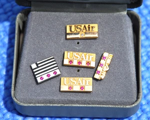 Lot 5 USAir US Airline 5-10-15-year Service Pin +1 Diamond All marked 1/10 10k - Picture 1 of 6