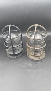 Vintage Pair R&S Co. Industrial Nautical Explosion Lamp Light Cage with Glass - Picture 1 of 7