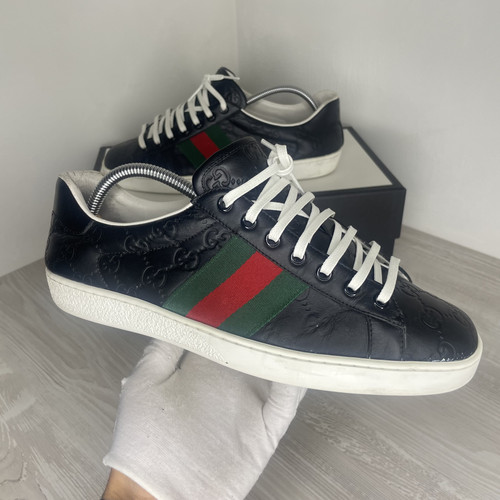 Gucci Sneakers Ace 'GG Signature' in pelle di vitello nera (42 5)