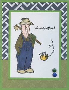 Farmer Man 'Howdy-Hoe!' Adorable Handmade Notecard (1 Card) #137 NEW LISTING - Picture 1 of 1