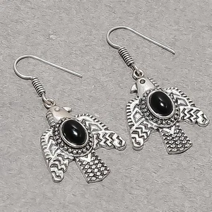 Orecchini pendenti a goccia moda pietra preziosa forma ovale onice nera gioie... - Foto 1 di 7