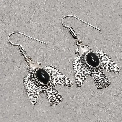 Orecchini pendenti a goccia moda pietra preziosa forma ovale onice nera gioie... - Immagine 1 di 4