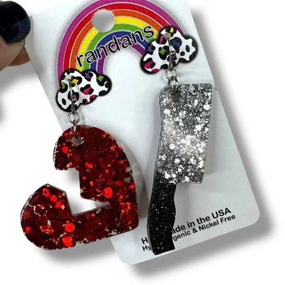 Randans Handmade NEW Acrylic Glitter Hypoallergenic Nickel Free Dangle Earrings - Image 1 of 4