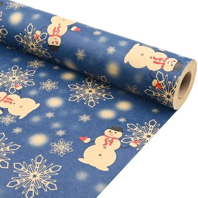 TOPEEDY 43cm*15m Christmas Wrapping Paper Roll Printed With Snowman and Snowflake,Blu...