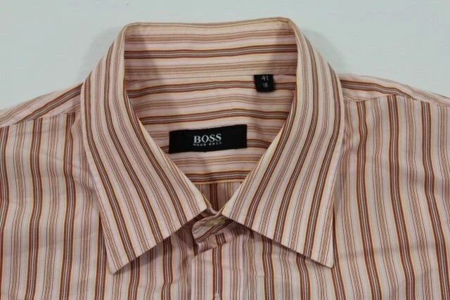 HUGO BOSS Camicia Manica Corta 41 Rosa Rosso Scuro Bianco Braun Giallo D #E6993 - Immagine 1 di 1