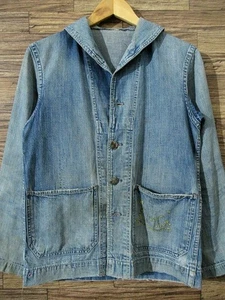 US Navy 40s Vintage Schalkragen Denim Arbeitsjacke Schablone Militär Herren Oberbekleidung - Bild 1 von 9