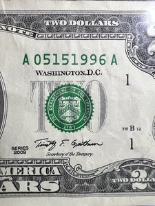 May 15, 1996 (A 05151996 A) BIRTHDAY Note $2 Two Dollar Bill - Picture 1 of 3