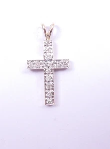 Colgante Cruz 9 quilates oro blanco amarillo diamantes naturales pequeño - Imagen 1 de 6