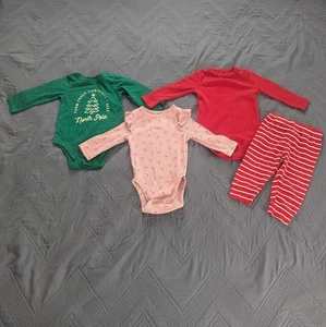 Christmas Baby Girl Bundle 6-9M | Farm Fresh Trees Candy Cane Red Stripe - Picture 1 of 6