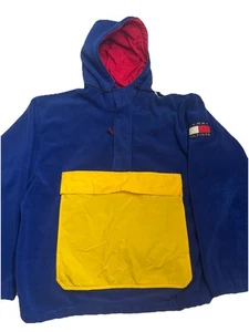 Vintage 90s Tommy Hilfiger Sailing Fleece Anorak Pullover Blue Yellow XL - Picture 1 of 17