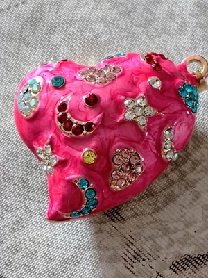 Kirk’s Folly Pink Heart Pendant Necklace Moon Star Rhinestone Charm Celestial - Image 1 of 4