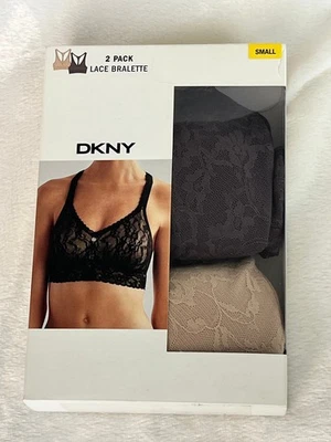 DKNY Womens 2 Pack Lace Bralette with Removable Bra Pads, 1 Grey 1 Nude, Size S - Image 1 of 4