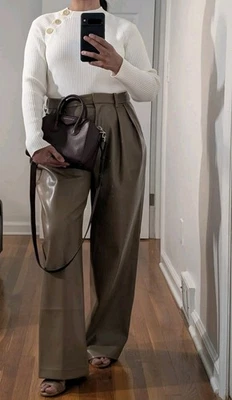 Kenneth Cole NWT Womens Faux Leather Brown Tan Wide Leg Relaxed Fit Pants Size 8 - Image 1 of 4