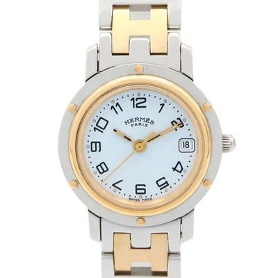 Reloj Pulsera HERMES Clipper CL4.220 Cuarzo Chapado en Oro Acero Inoxidable Usado Mujer Foto 1 de 4