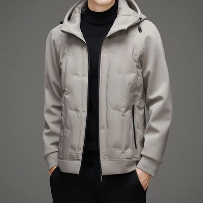 Men's Down Jacket New Casual Hooded Winter Warmth Zip Short Cotton Down Jackets - Image 1 of 4
