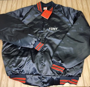 vtg New York Fire Department FDNY Union Made Jacket Ringer NOS L Satin Sewn Zone - Picture 1 of 12