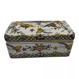 Artisan Valencia Large Ceramic Lidded Box Floral Butterflies - Picture 1 of 15