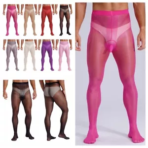 UK Men's Sheer Silky Pantyhose with Long Sheath Hosiery Stockings Nightwear - Picture 1 of 43