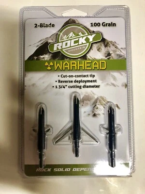 Rocky Mountain WarHead 2 Blade Mechanical Broadhead 100 Grain 1-3/4" Cut 3 Pack
